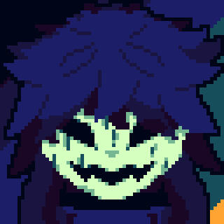 Person with blue long blue hair and a wooden mask.